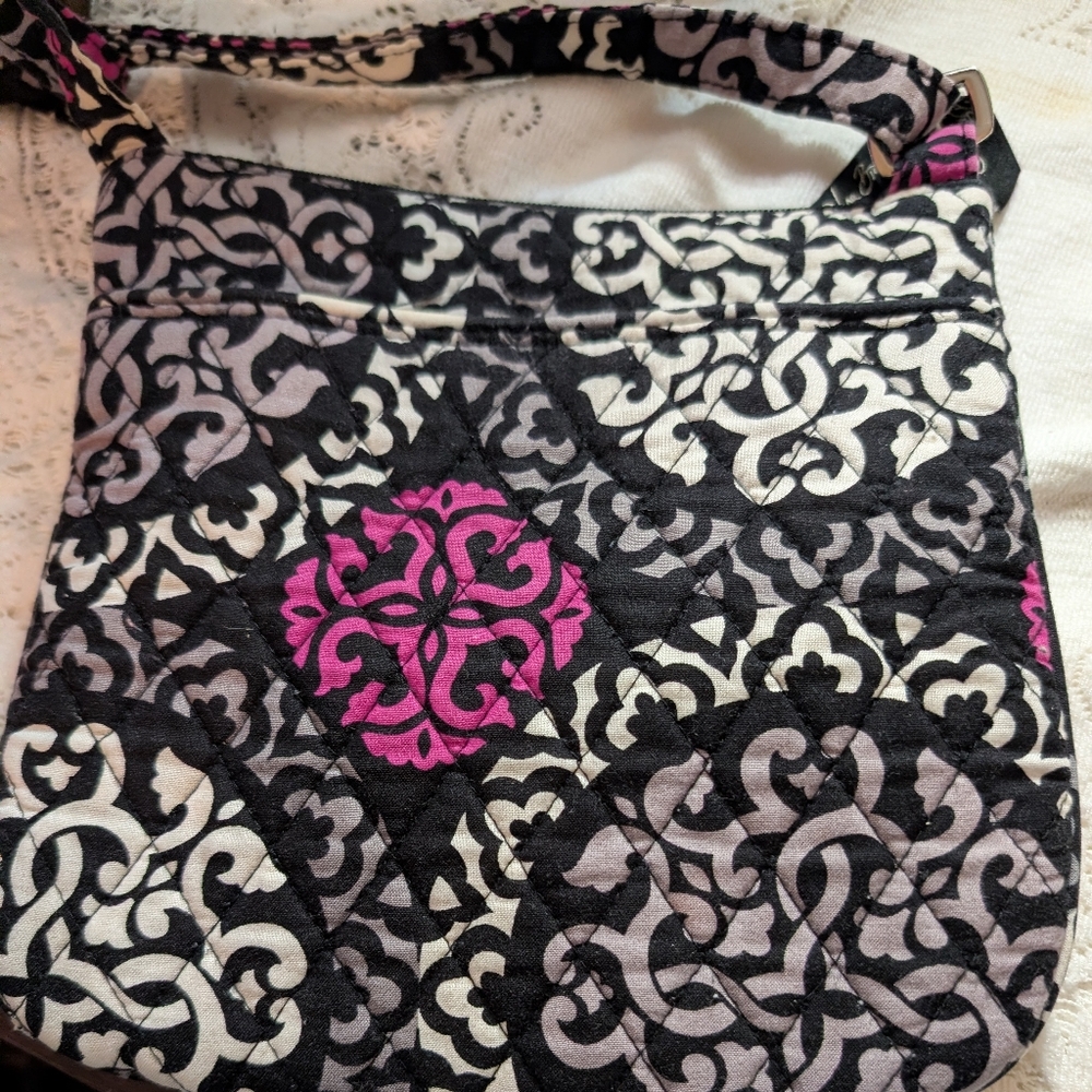 Vera Bradley Black and Pink Patterned Crossbody Bag - Picture 2 of 10
